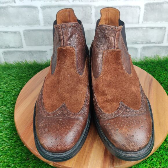 Saks Fifth Avenue Mens Size 12 Brown Leather Suede Chelsea Ankle Boots Italy